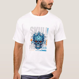 Blue Flaming Skull Streetwear Design   Cyberpunk G T-Shirt