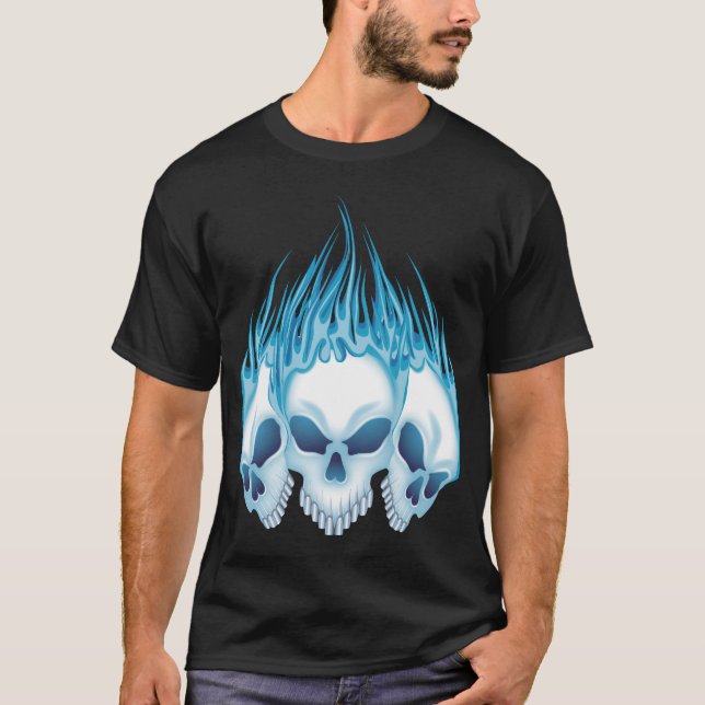 Blue Flaming Skulls T-Shirt (Front)