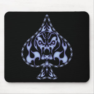 Blue Flaming Spade Skull Mouse Mat