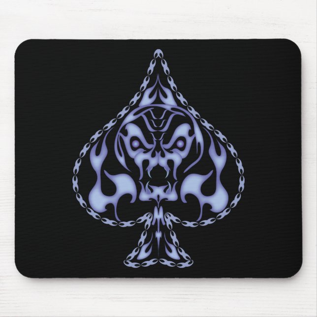Blue Flaming Spade Skull Mouse Mat (Front)