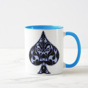 Blue Flaming Spade Skull Mug