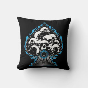 Blue Flaming Spade with Skulls Cushion