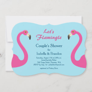 Blue Flamingo Beach Couple's Shower Invitation