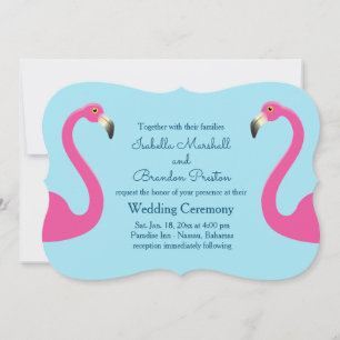 Blue Flamingo Beach Wedding Invitation