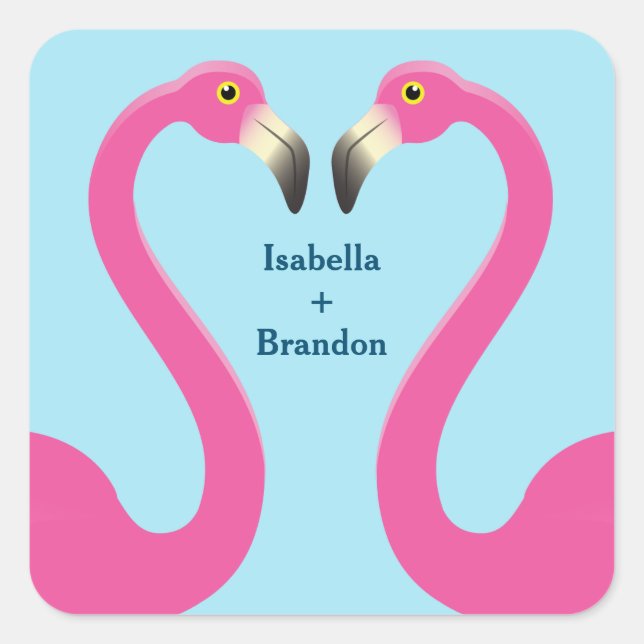 Blue Flamingo Beach Wedding Sticker (Front)