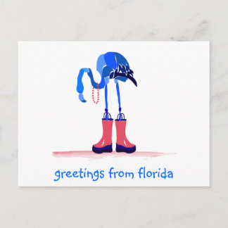 Blue Flamingo, Greetings from Florida Postcard