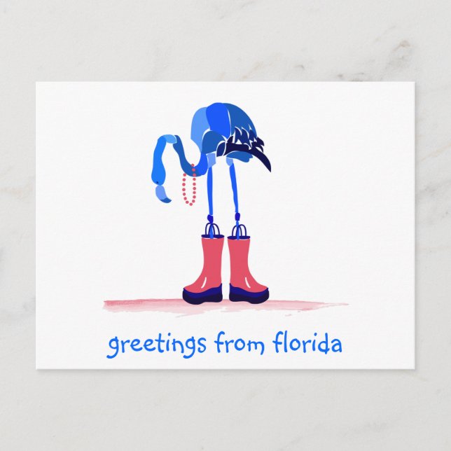 Blue Flamingo, Greetings from Florida Postcard (Front)