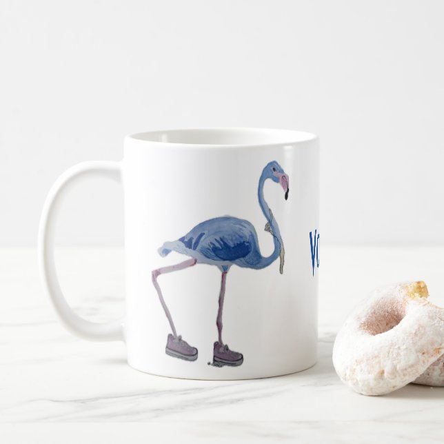 Blue FLAmingo with Pearls mug. Vote Harris 2024 Coffee Mug (With Donut)