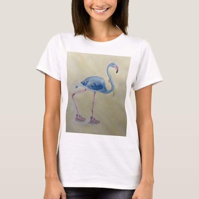 Blue Flamingo with Pearls t-shirt (Front)