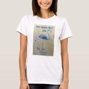 Blue Flamingo with Pearls t-shirt Vote Harris/Walz