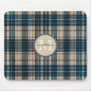 Blue Flannel Background Monogram Mouse Mat
