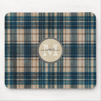 Blue Flannel Background Monogram Mouse Mat