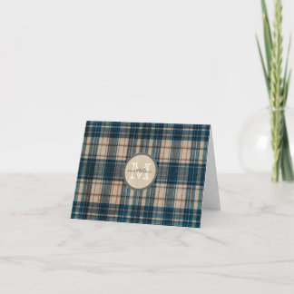 Blue Flannel Background Monogram Note Card