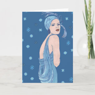 Blue Flapper Christmas Holiday Card