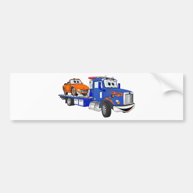 Blue Flatbed Tow Truck Bumper Sticker (Front)
