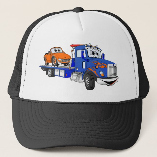 Blue Flatbed Tow Truck Trucker Hat (Front)