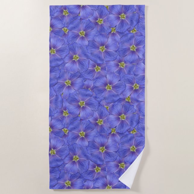 Blue Flax Seamless Pattern Beach Towel (Front)