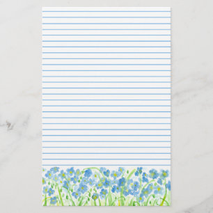 Blue Flax Watercolor Flowers Lined Stationery