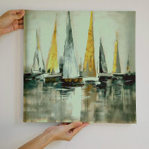 Blue Flaxen Yellow And Greige Sails on Still Water