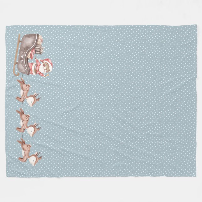 Blue Fleece Blanket w/ Santa in the Sled (Front (Horizontal))