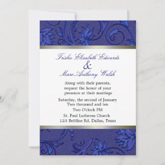 Blue Fleur Damask Wedding Invitation