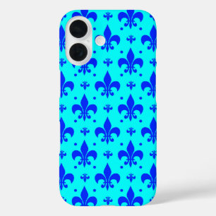 Blue Fleur-de-lis Pattern Design iPhone 16 Case