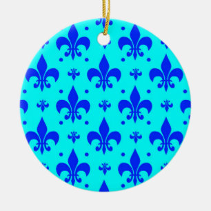 Blue Fleur-de-lis Pattern Design Ceramic Tree Decoration