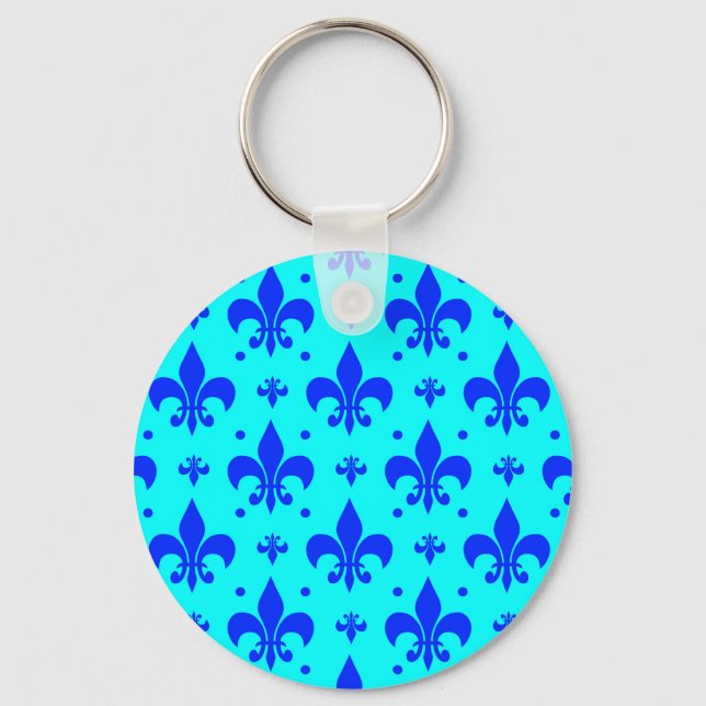 Blue Fleur-de-lis Pattern Design  Key Ring (Front)