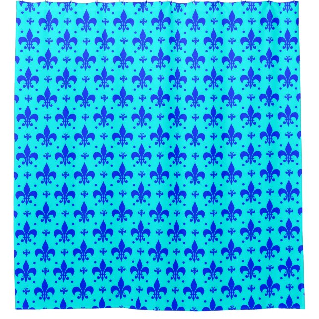 Blue Fleur-de-lis Pattern Design  Shower Curtain (Front)