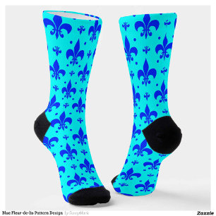 Blue Fleur-de-lis Pattern Design Socks