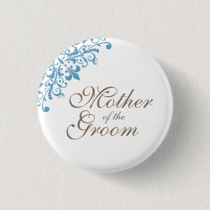 Blue Fleur de Lis Script Mother Of The Groom 3 Cm Round Badge