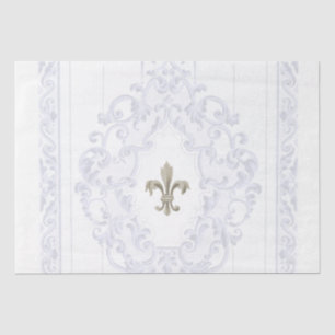 Blue Fleur de Lis Scroll Frame Border Decoupage Tissue Paper
