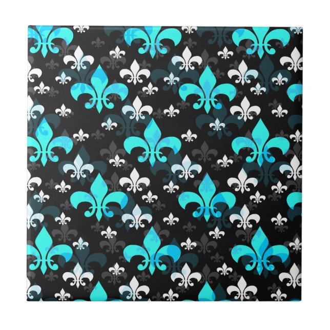 Blue Fleur De Lis Surface Pattern Design Tile (Front)