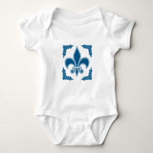 Blue Fleur de Lis with Ornate Border Baby Bodysuit