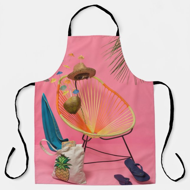 Blue flip-flop beside chair apron (Front)