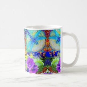 Blue Flirting Dragonflys Purple Flowers by Sharles Coffee Mug