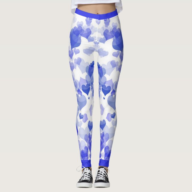 Blue floating hearts leggings (Front)
