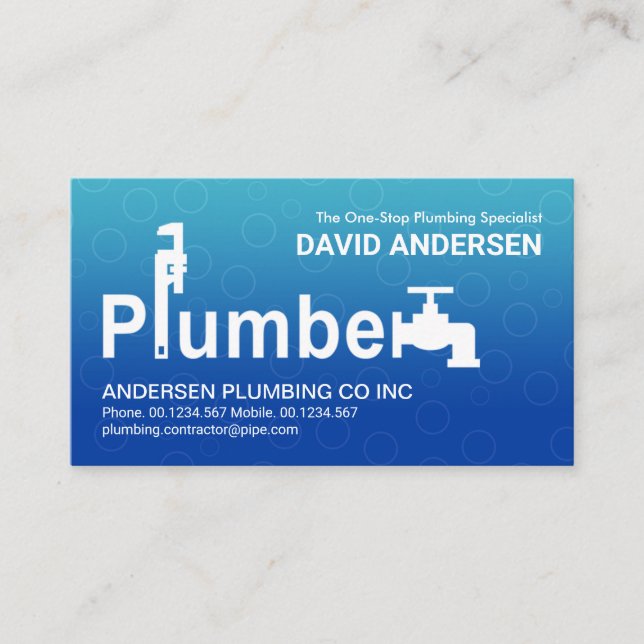 Blue Flood Water Bubbles Plumbing Business Card (Front)