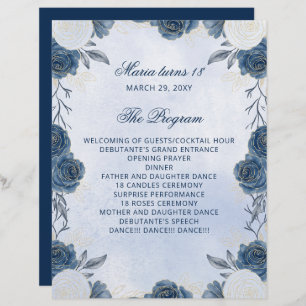 Blue Floral 18 Candles and Roses Ceremony Program