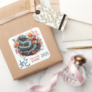 Blue Floral 2025 Chinese Year of the Snake Square Sticker