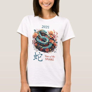 Blue Floral 2025 Chinese Year of the Snake T-Shirt