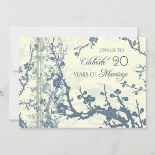Blue Floral 20th Anniversary Invitation Card