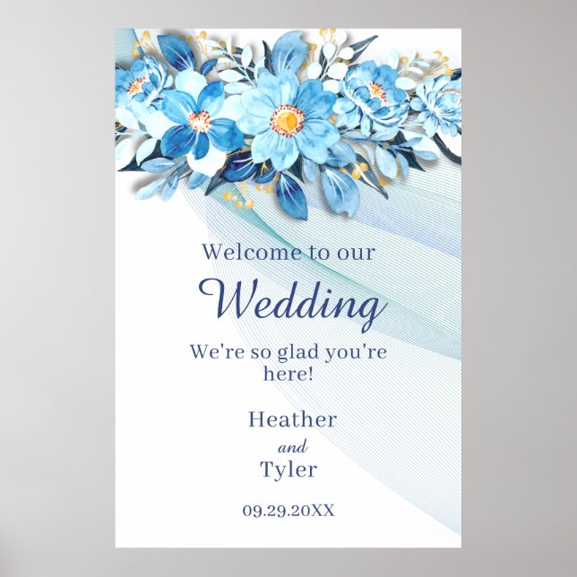 Blue Floral 24"x36" Welcome Sign (Front)