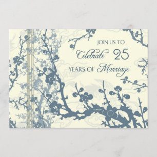 Blue Floral 25th Anniversary Invitation Card