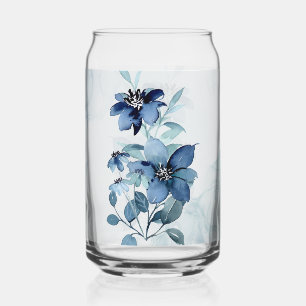 Blue Floral 2 Can Glass Drinkware Set