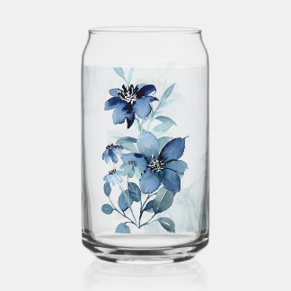 Blue Floral 2 Can Glass Drinkware Set