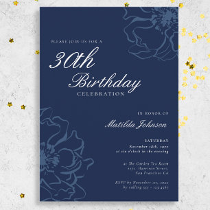 Blue Floral 30th Birthday Party Invitation