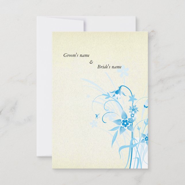 Blue floral 3.5" x 5" wedding invitation card (Front)