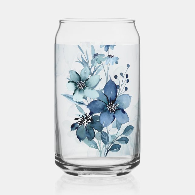 Blue Floral 3 Can Glass Drinkware Set (Front)