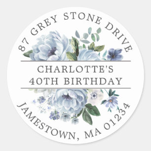 Blue Floral 40th Birthday Return Address Label